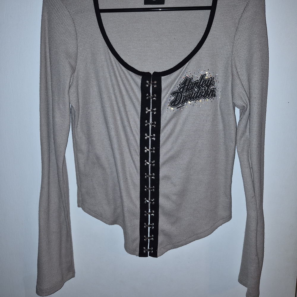 Harley-Davidson Women's Beige Thermal Henley with Contrast Trim